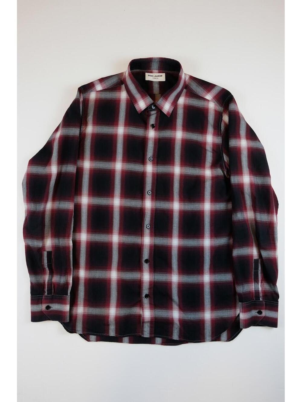 Saint Laurent Red Shadow Plaid Button Longsleeve